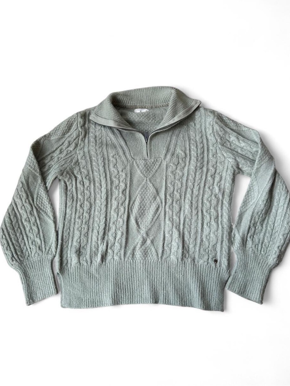 Fat Face Sage Green Cable-Knit Half-Zip Sweater